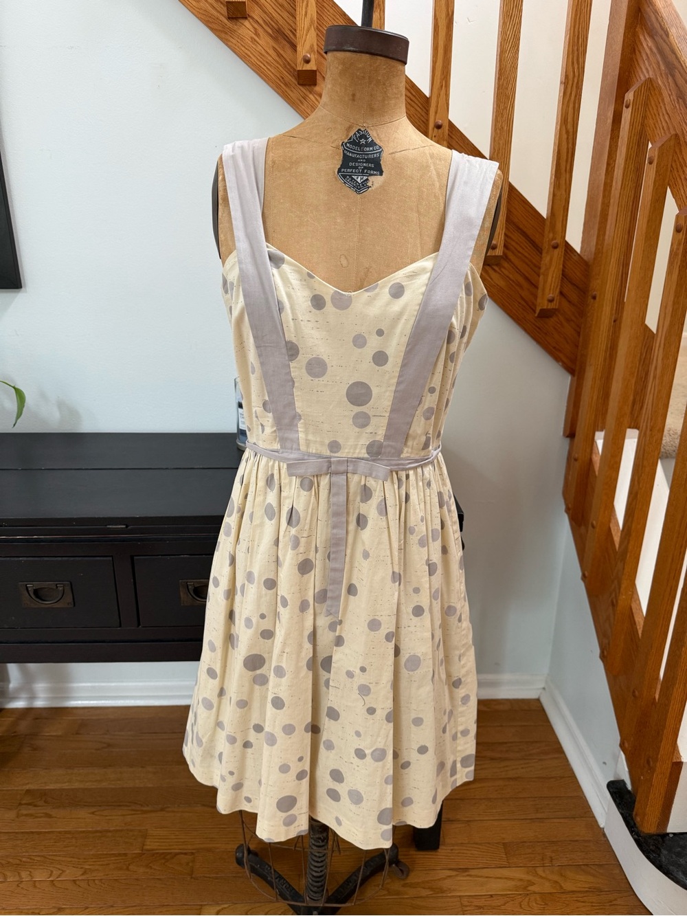 Betsey Johnson Cream Polka Dot Mini Dress with Gray Accents